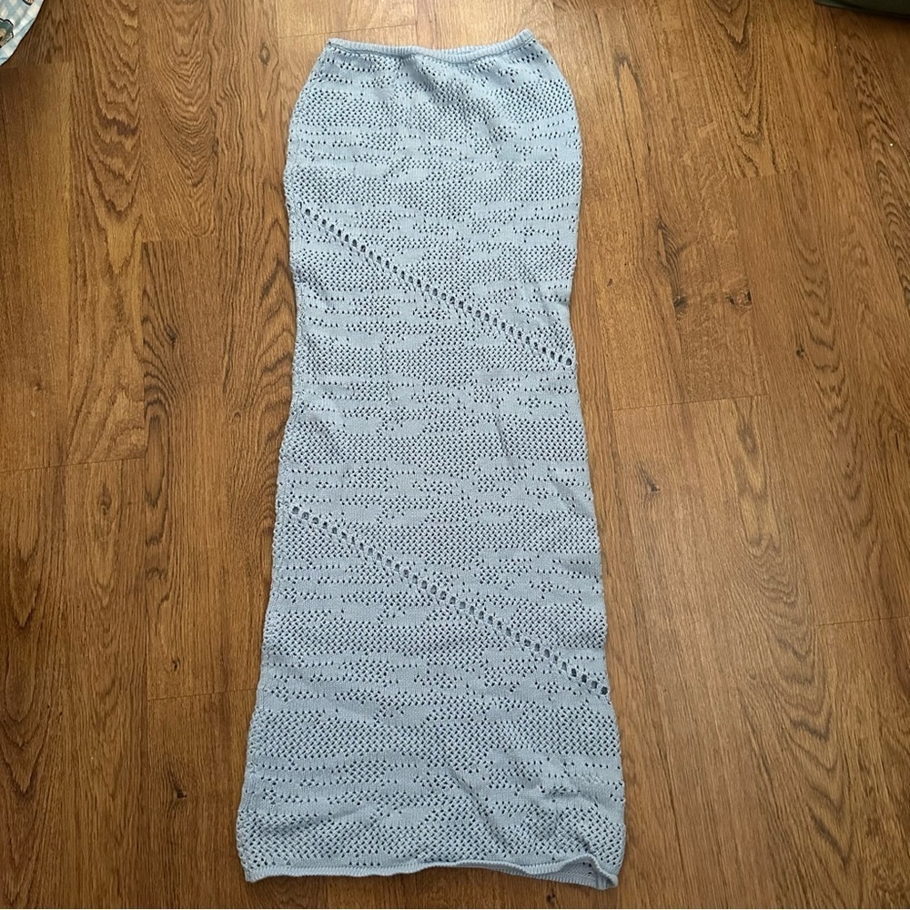 Outcast Light Blue Knit knitted Maxi Skirt XXS/XS FITTED cotton blend ROXANNE - Picture 2 of 9